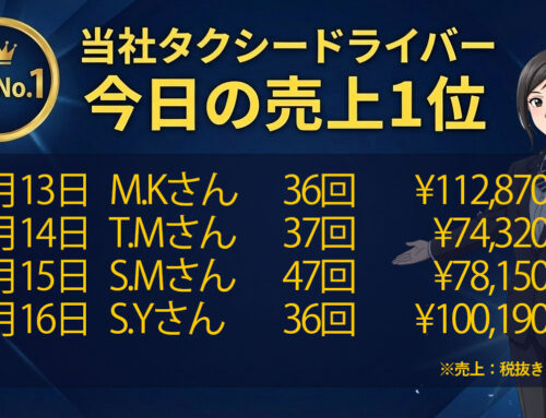 2026年2月13日～16日　売上トップタクシードライバー